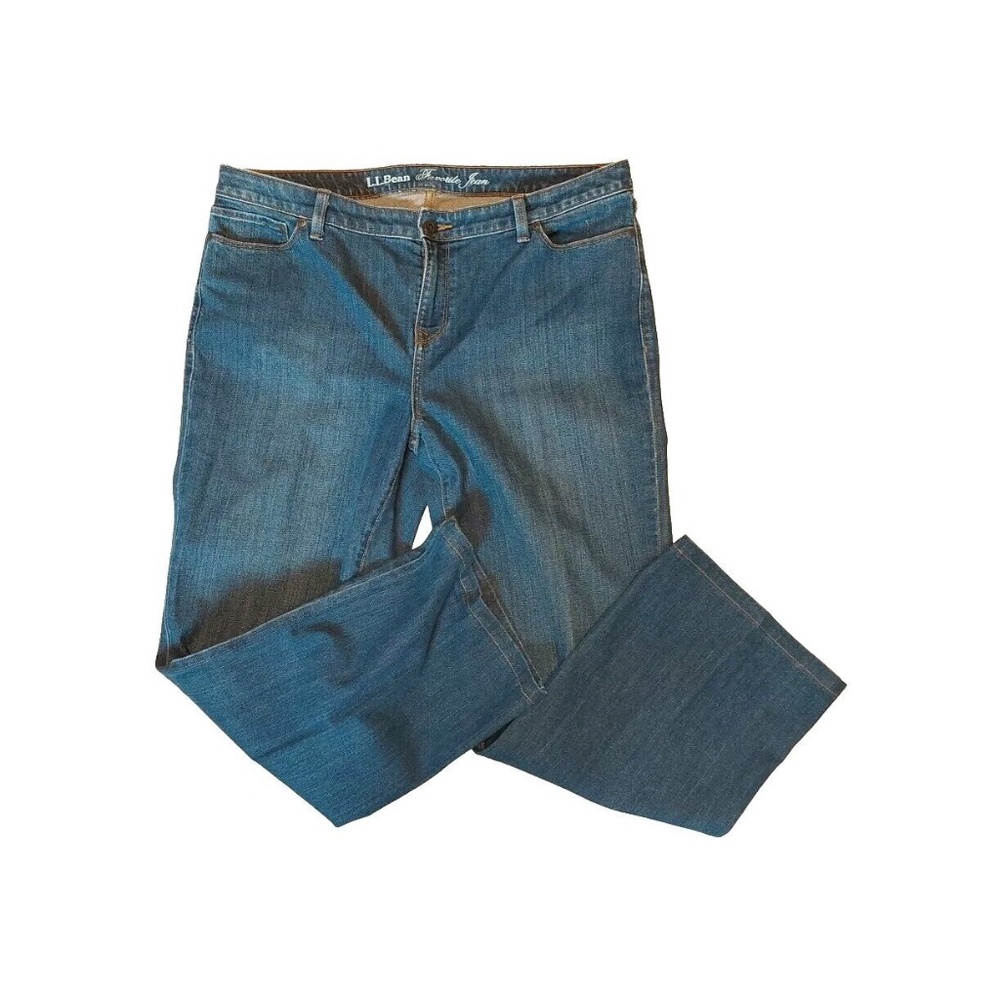 LL Bean Jeans 16 Reg Women’s Favorite Fit Stretch Straight Leg Dark Wash - Pict